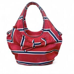 Kate Spade New York Women's Red Striped Shoulder Tote Bag With Large Bow